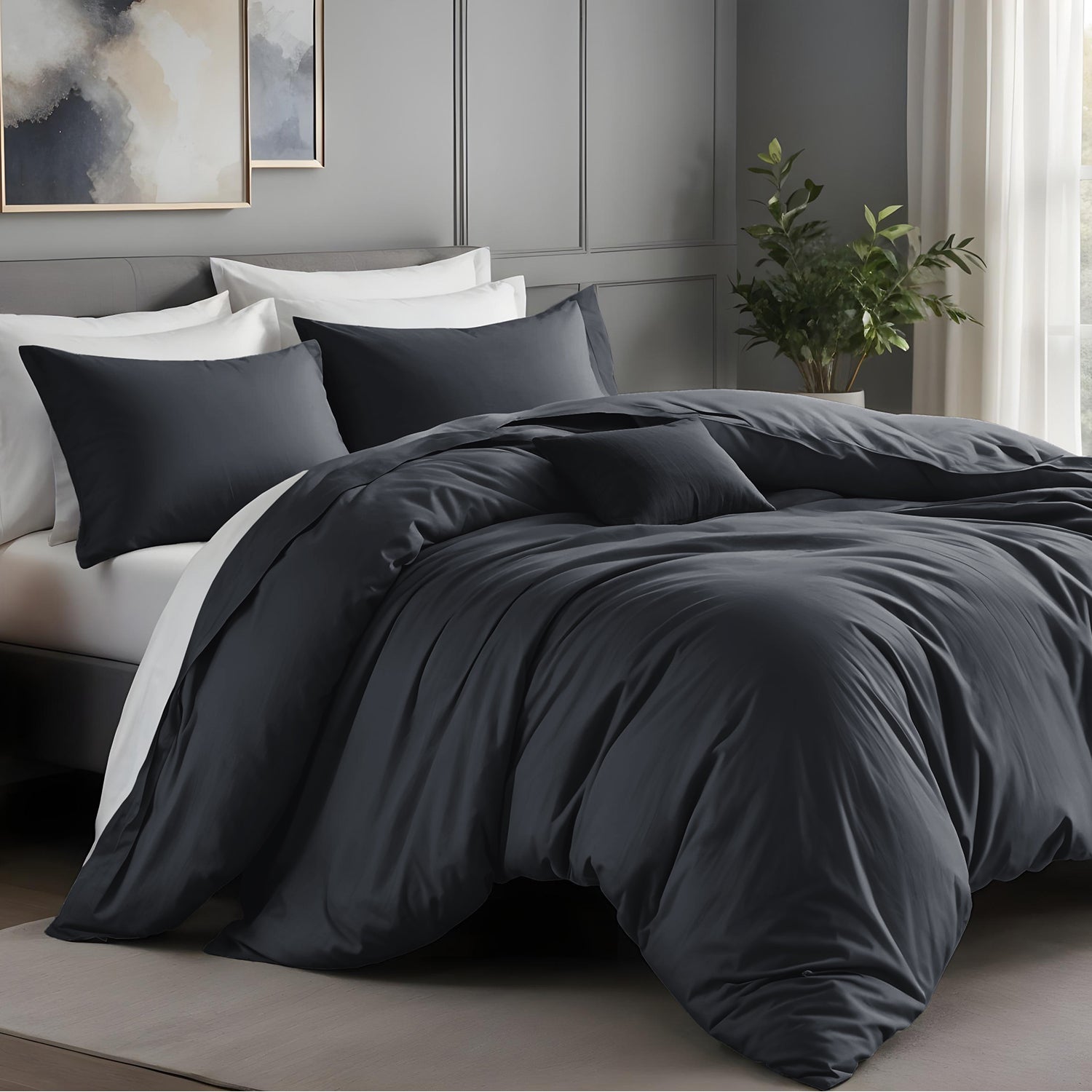 Charcoal Duvet Cover Bedding Set Plain Dyed