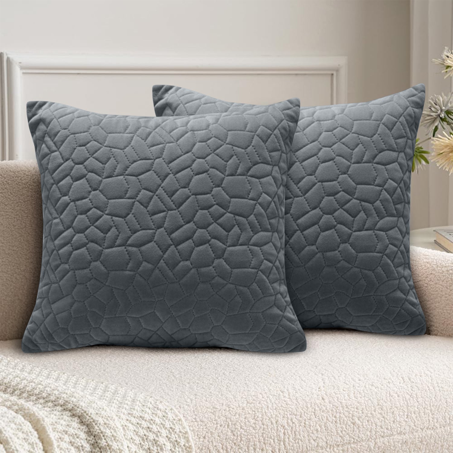 18x18 Pack Of 2 Velvet Cushion Cover Pebbles Pattern