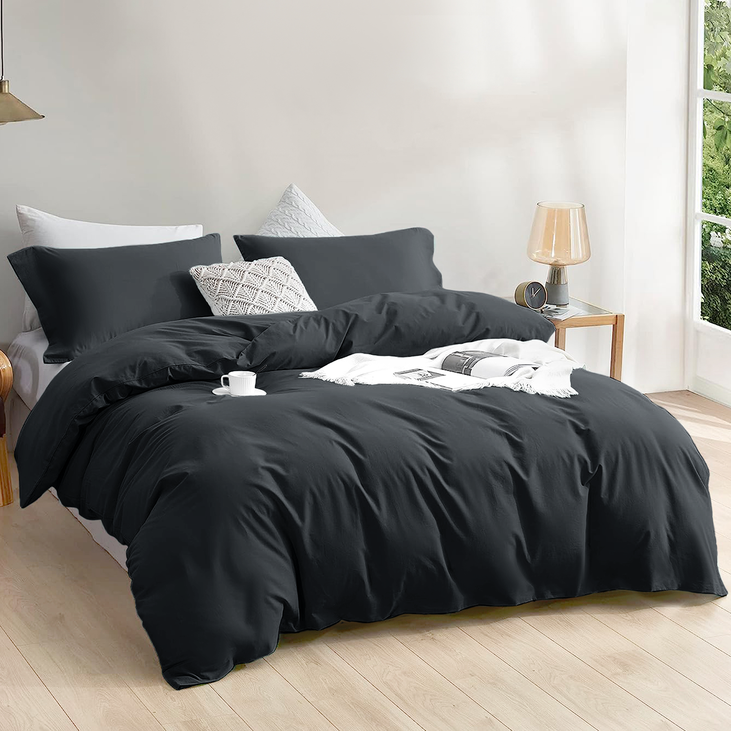 4 Piece Plain Bedding Set Charcoal