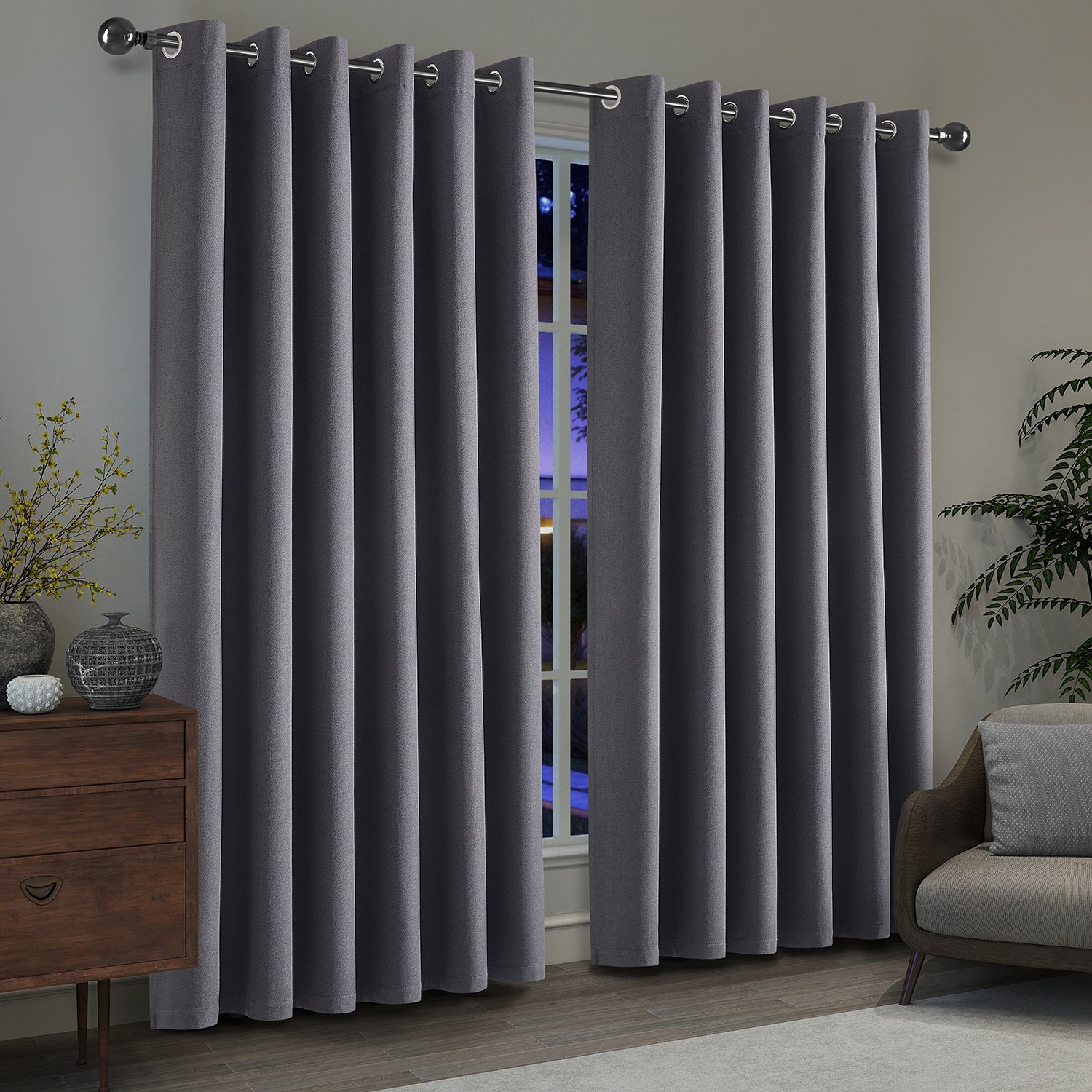 100% Blackout Linen Curtains  Luxury Thermal Eyelet Ready Made