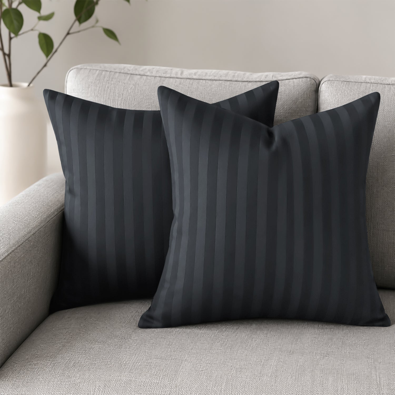 Pair of Soft Microfibre Stripe Cushion Covers for Bed & Living Room Decor