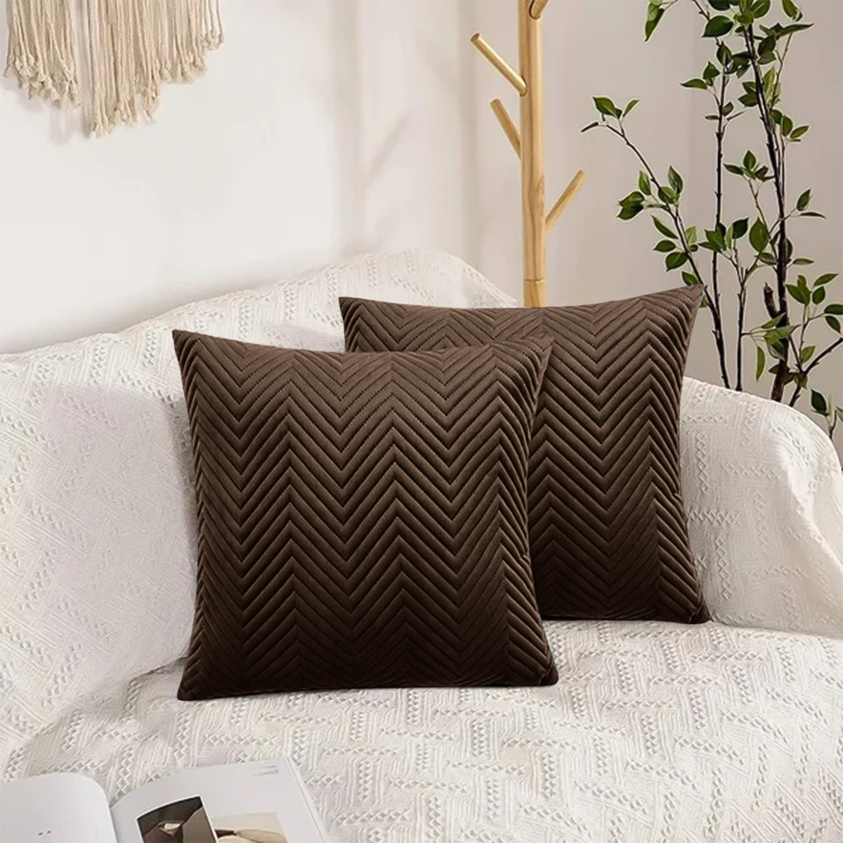 Embossed Velvet Sofa Pillows Cover Pack Of 2 Covers & Filled Cushion