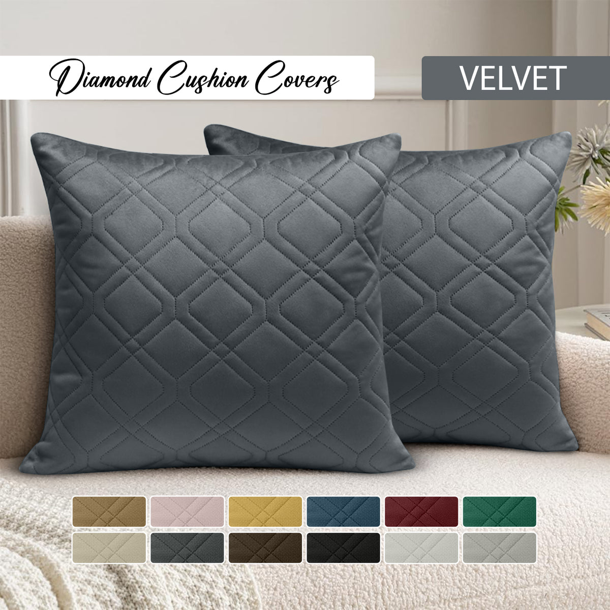 Pack Of 2 Embossed Velvet Cushion Cover Diamond Pattern