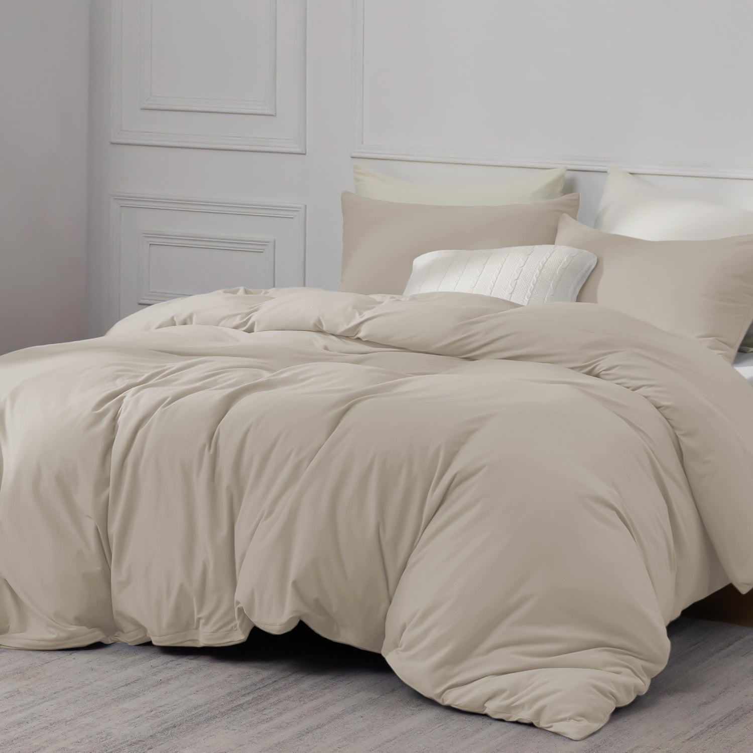 Cream Duvet Cover Bedding Set Plain Dyed