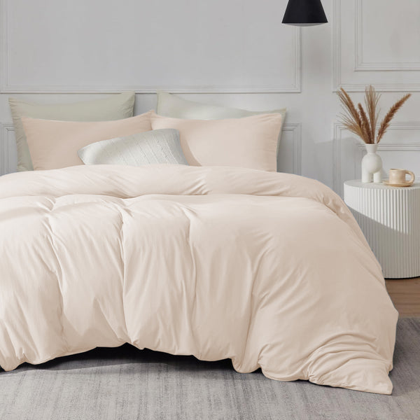 Cream Duvet Cover Bedding Set Plain Dyed