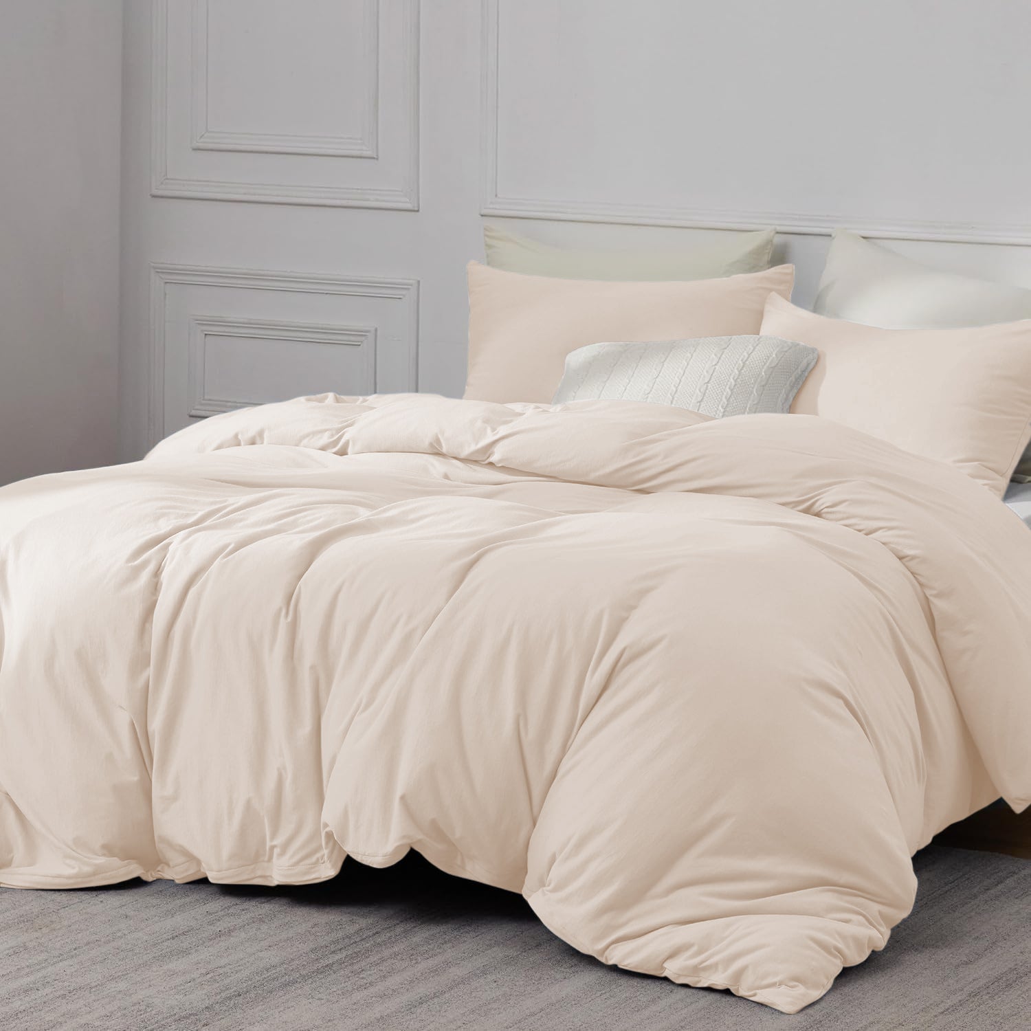 Cream Duvet Cover Bedding Set Plain Dyed