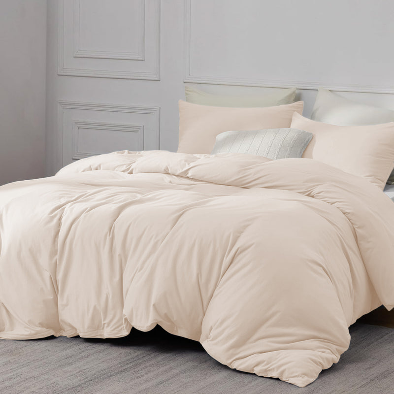 Cream Duvet Cover Bedding Set Plain Dyed