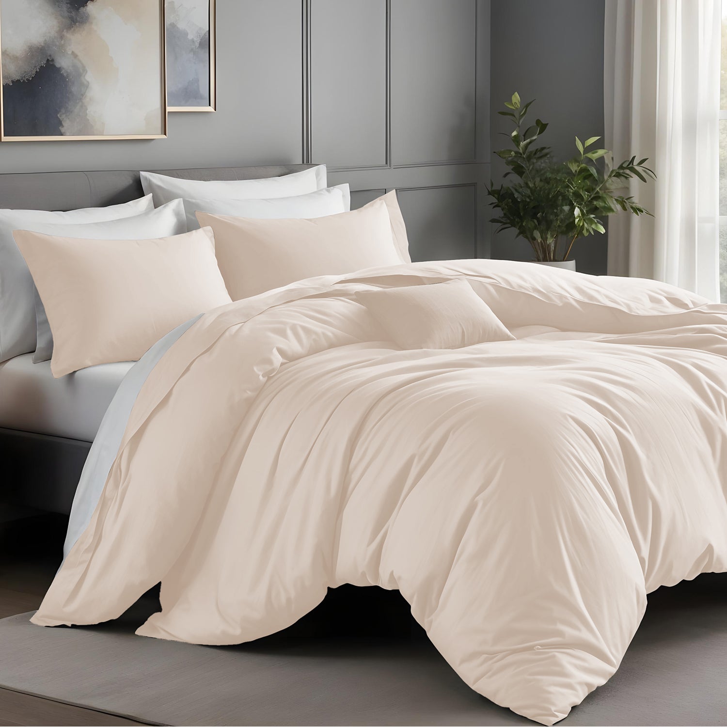 Cream Duvet Cover Bedding Set Plain Dyed