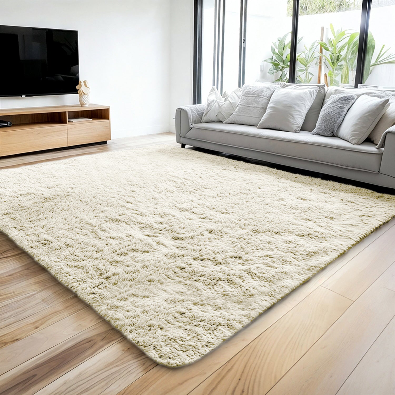 Large Cream Rug Soft Deep Pile Shaggy Rug