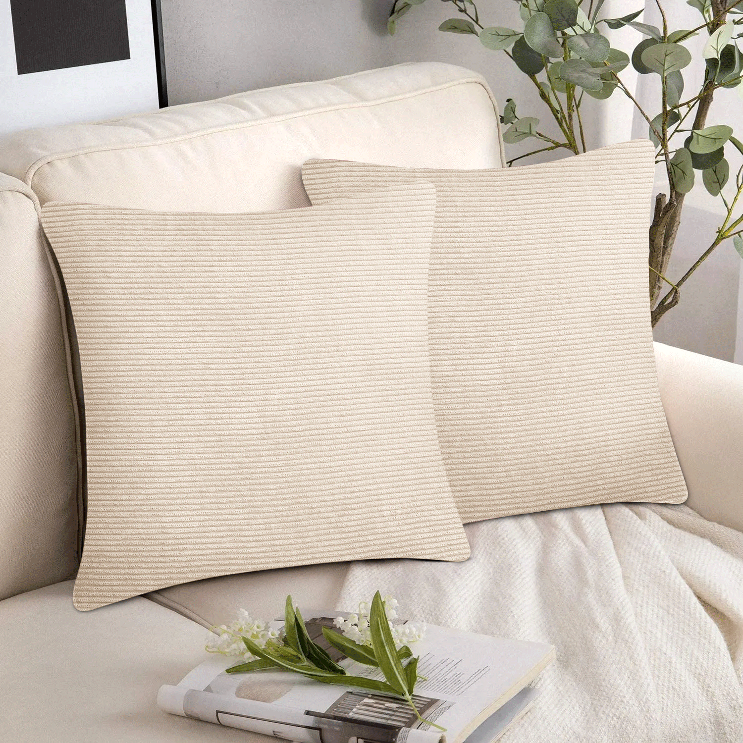 Velvet Corduroy Cushion Covers Cream