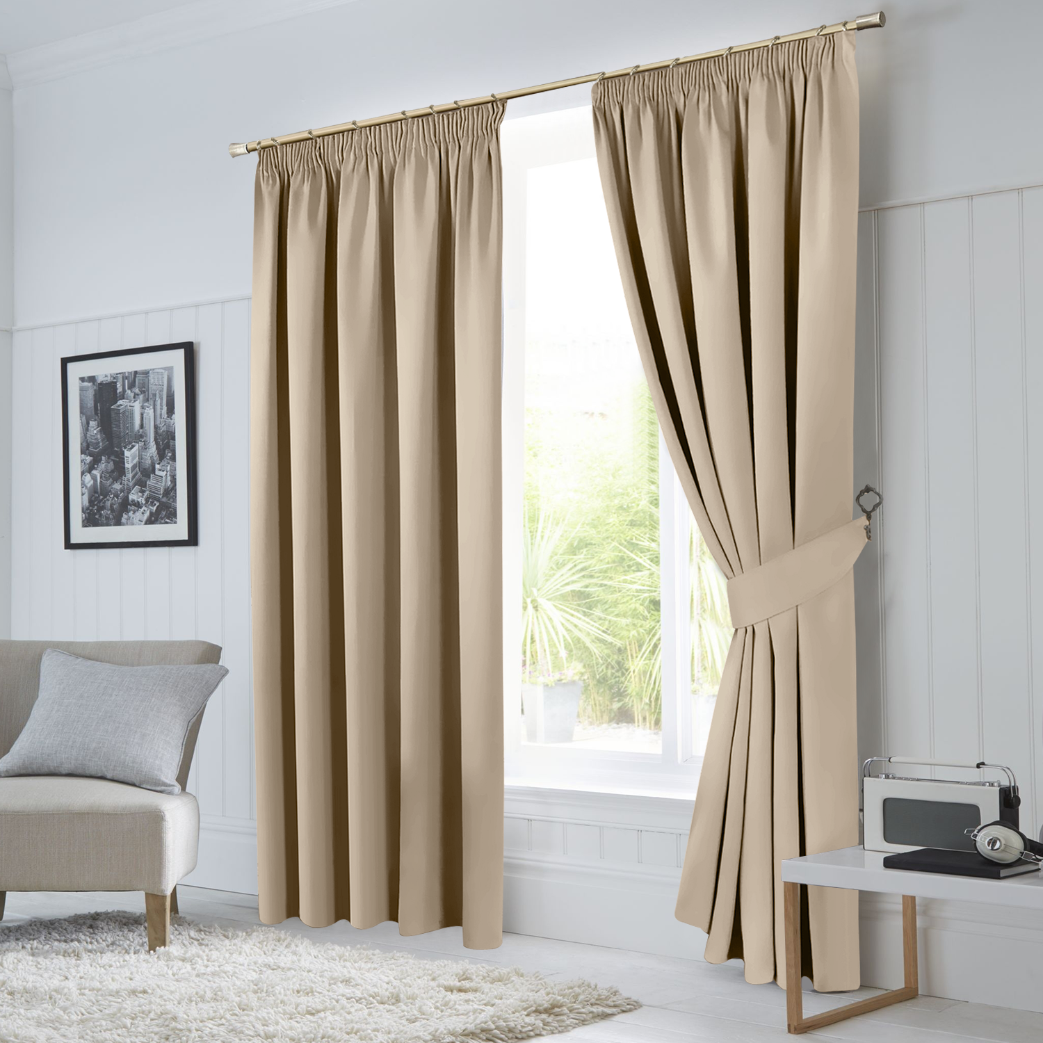 Cream Pencil Pleat Curtains Thermal Blackout