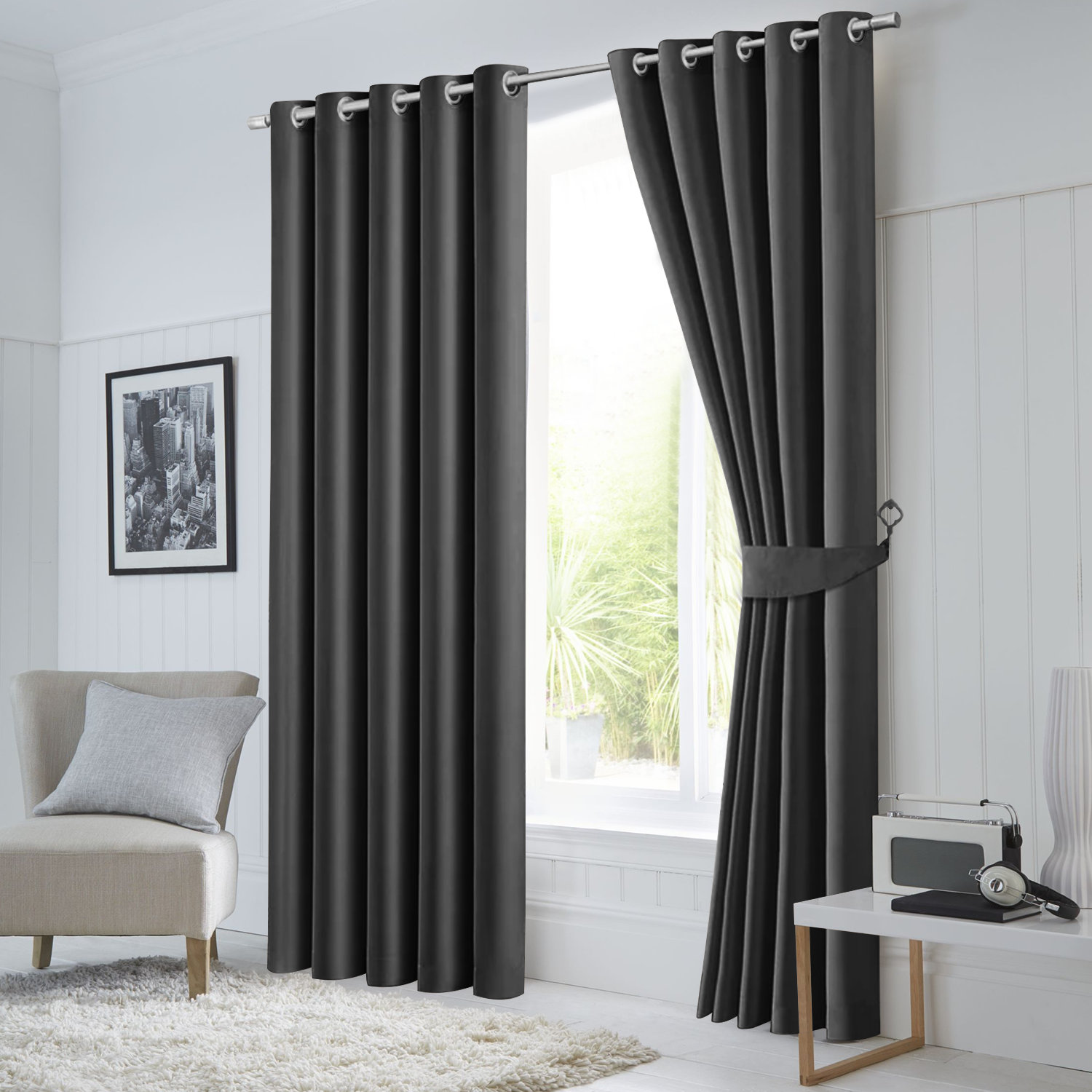 Dark Grey Blackout Curtains Eyelet