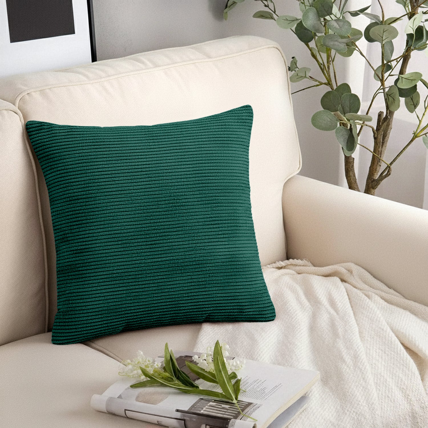 Velvet Corduroy Cushion Covers Emerald Green