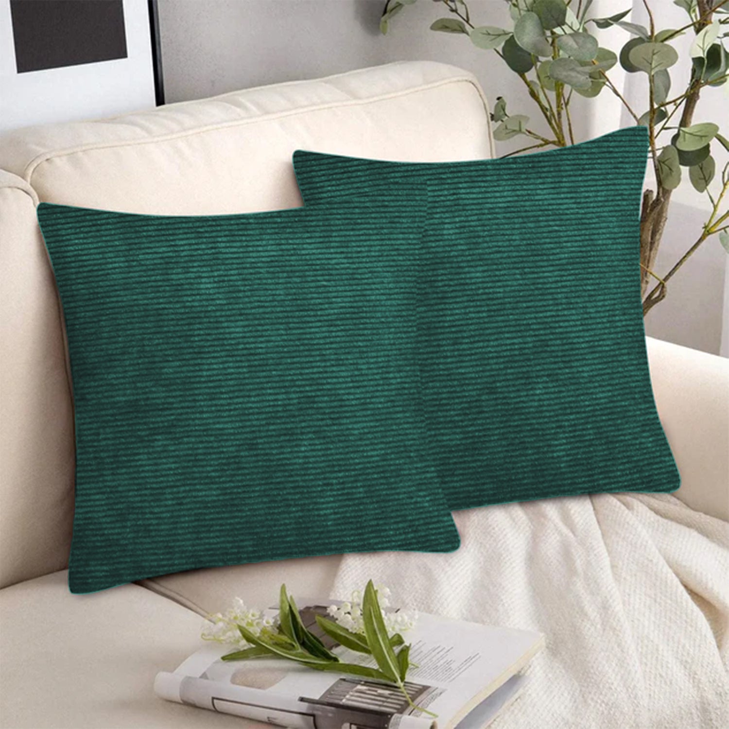 Velvet Corduroy Cushion Covers Emerald Green