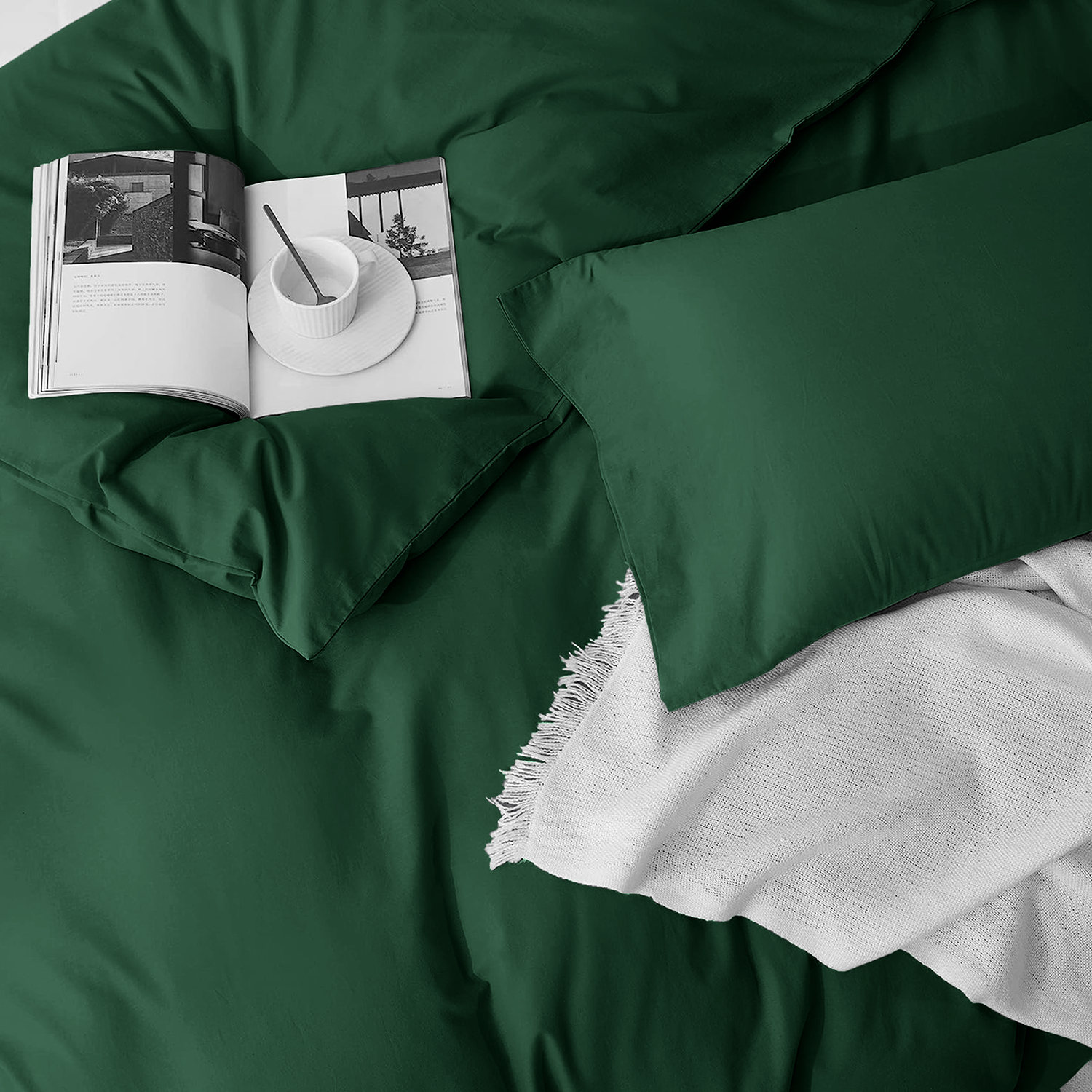 4 Piece Plain Bedding Set Emerald Green