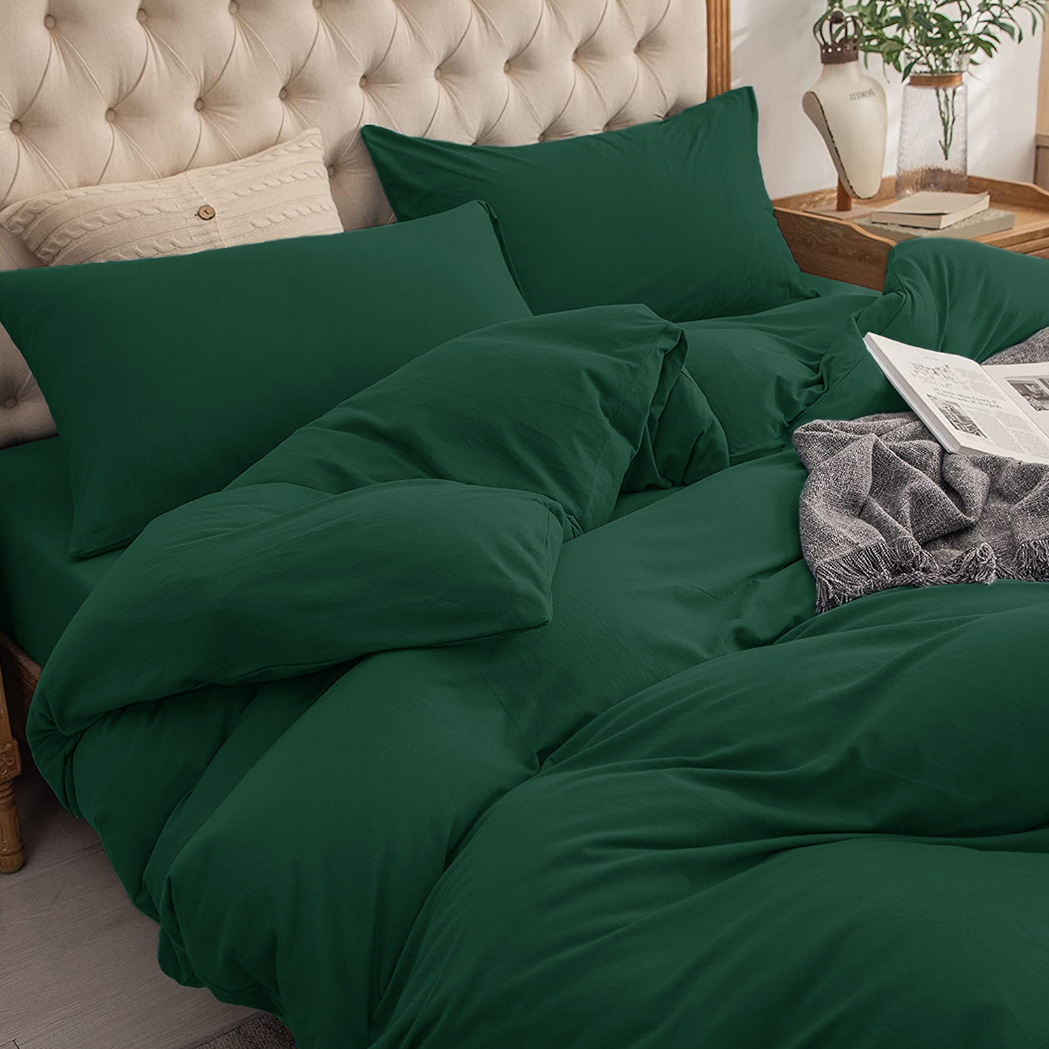 4 Piece Plain Bedding Set Emerald Green