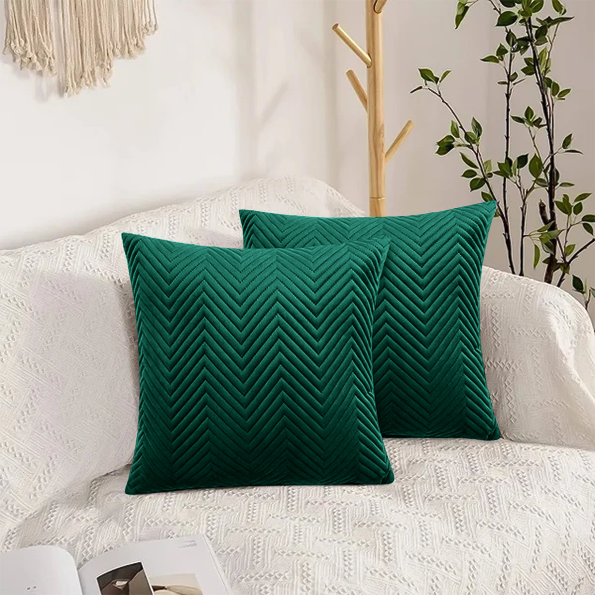 Embossed Velvet Sofa Pillows Cover Pack Of 2 Covers & Filled Cushion