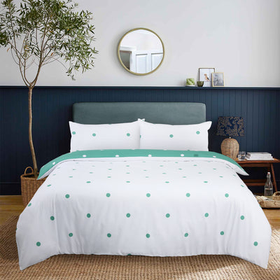 Green And White Duvet Cover Polka Dot Printed Reversible Bedding Set