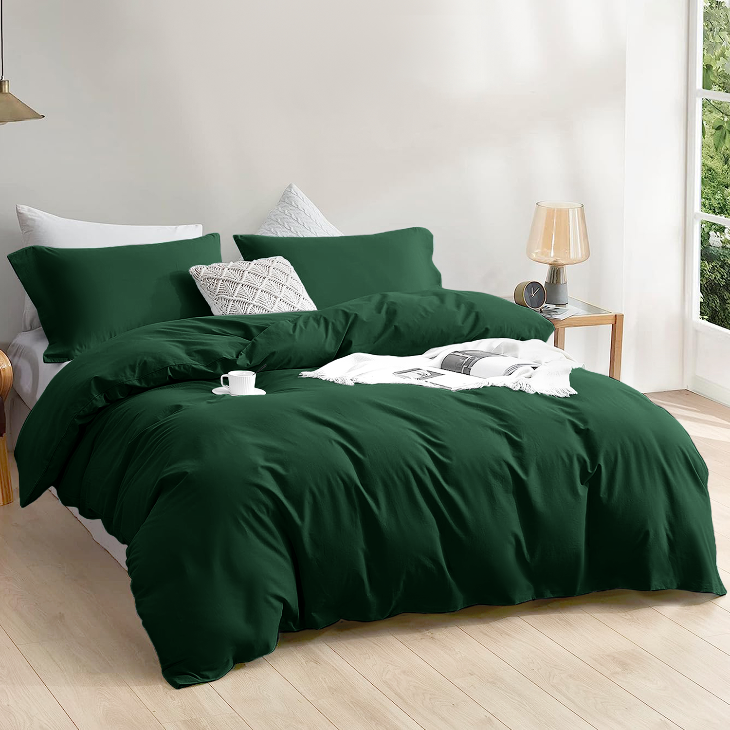 4 Piece Plain Bedding Set Emerald Green