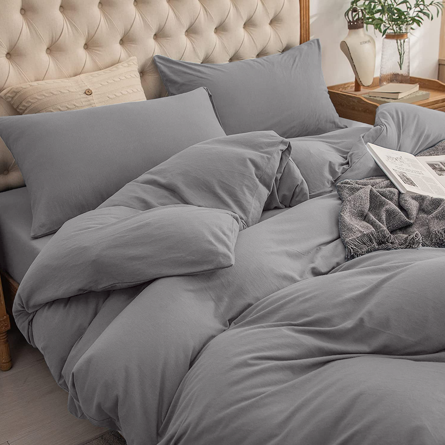 4 Piece Plain Bedding Set grey