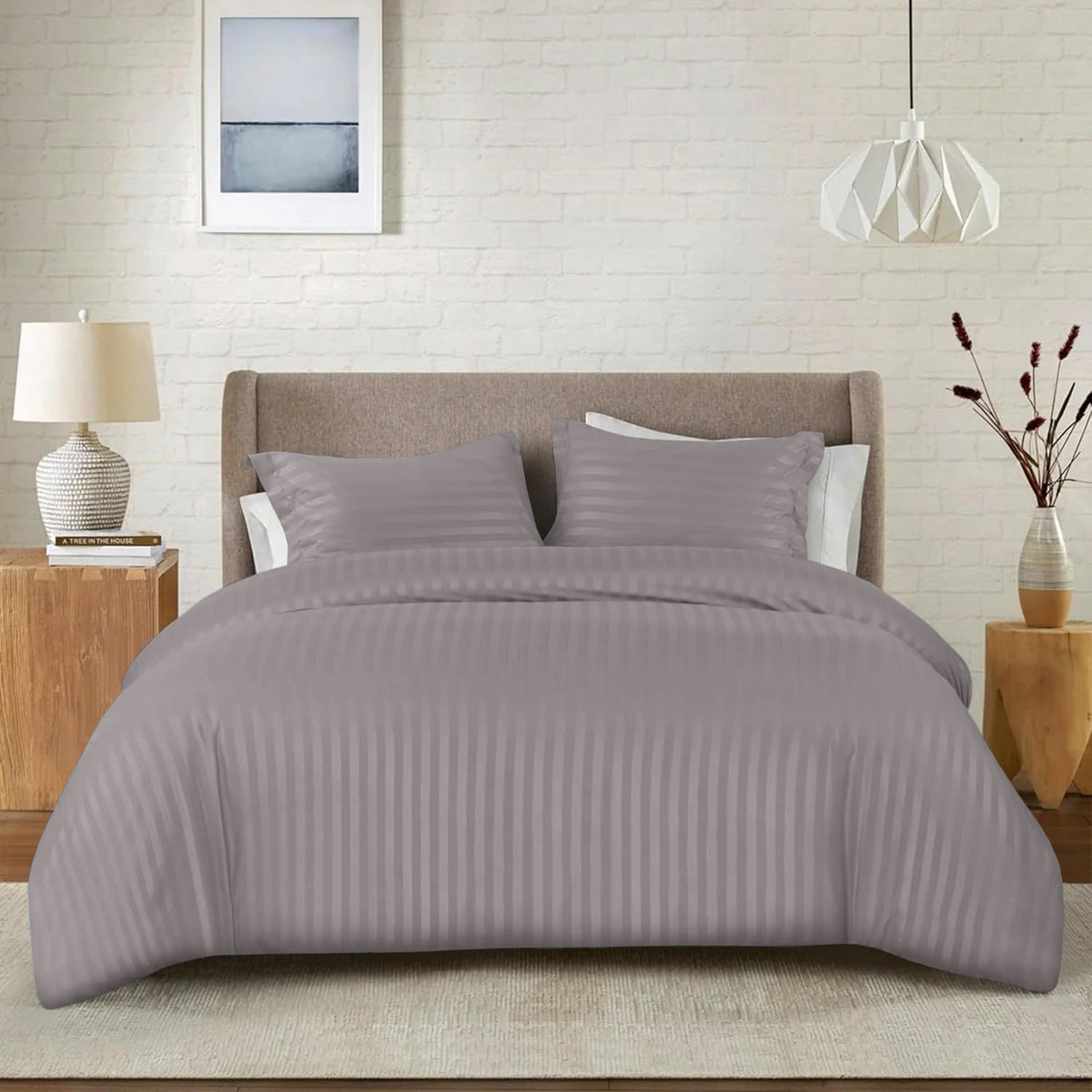 4 Piece Striped Duvet Cover Complete Bedding Set