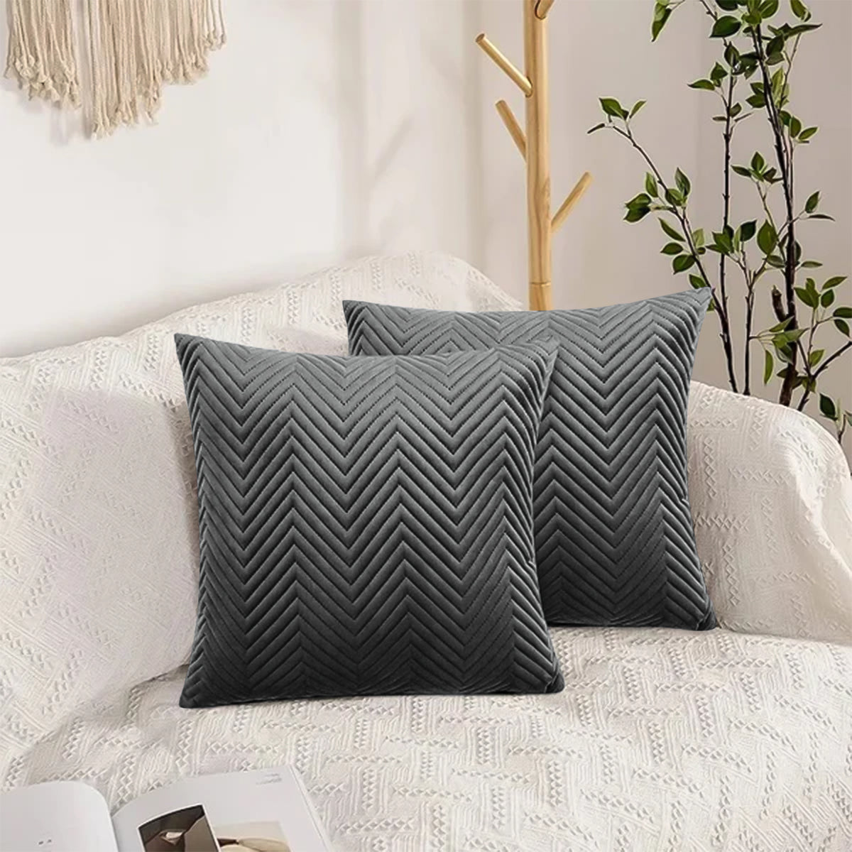 Embossed Velvet Sofa Pillows Cover Pack Of 2 Covers & Filled Cushion