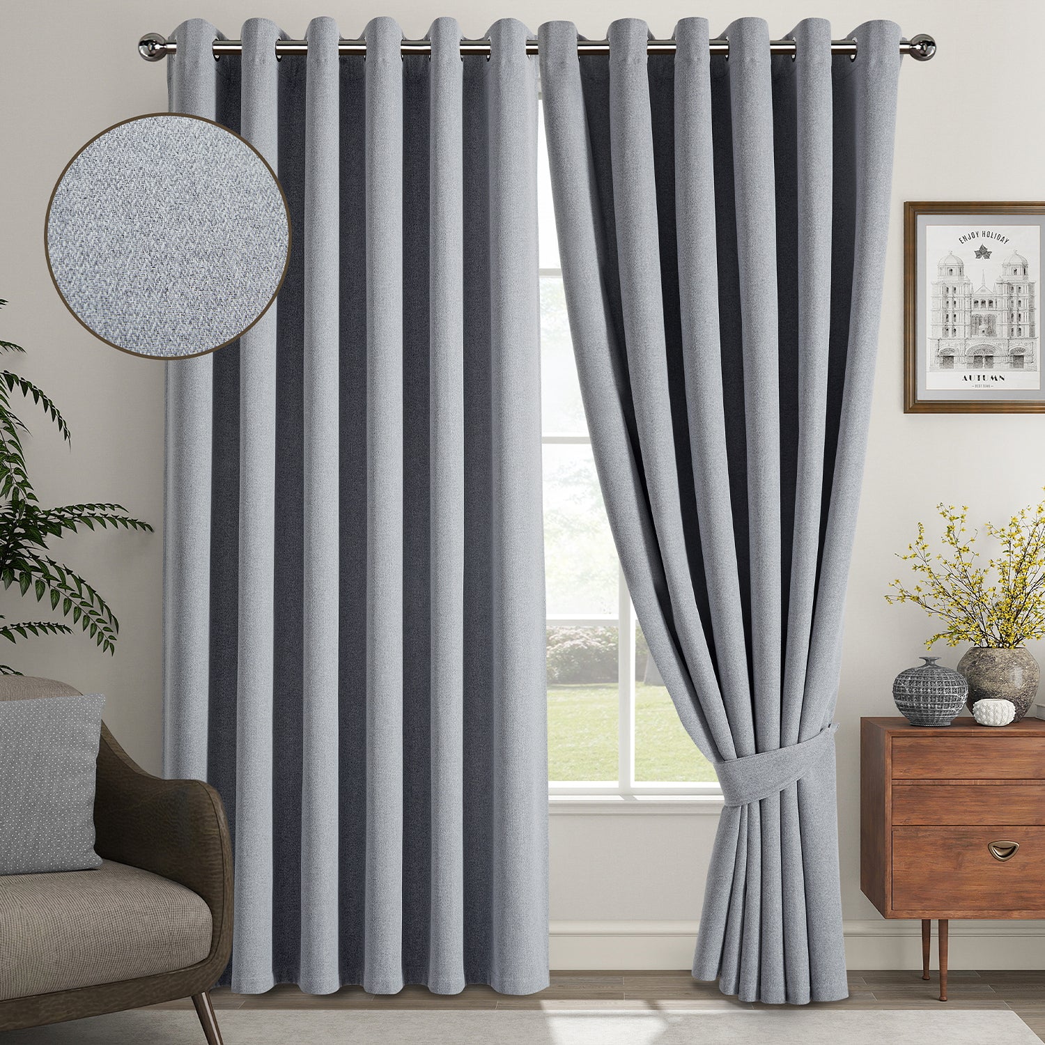 100% Blackout Linen Curtains  Luxury Thermal Eyelet Ready Made