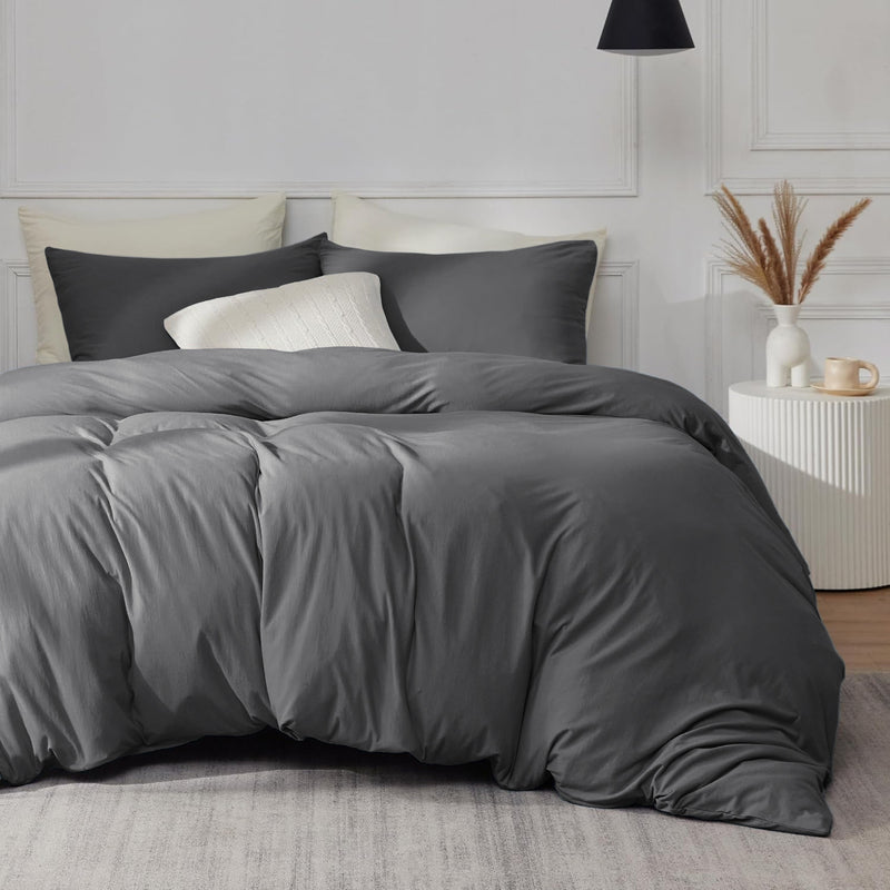 Grey Duvet Cover Bedding Set Plain Dyed