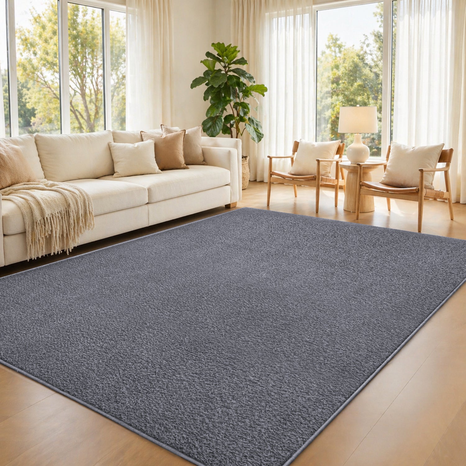 Fluffy Large Area Rug - Low Pile & Thick Pashmina Style