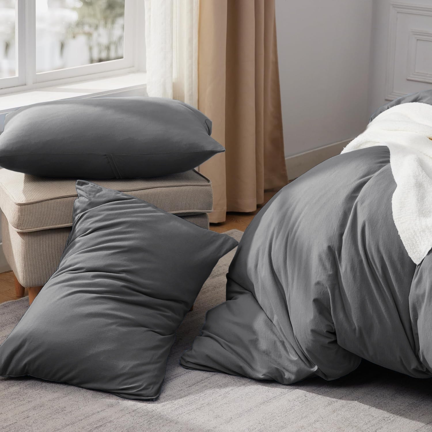 Grey Duvet Cover Bedding Set Plain Dyed