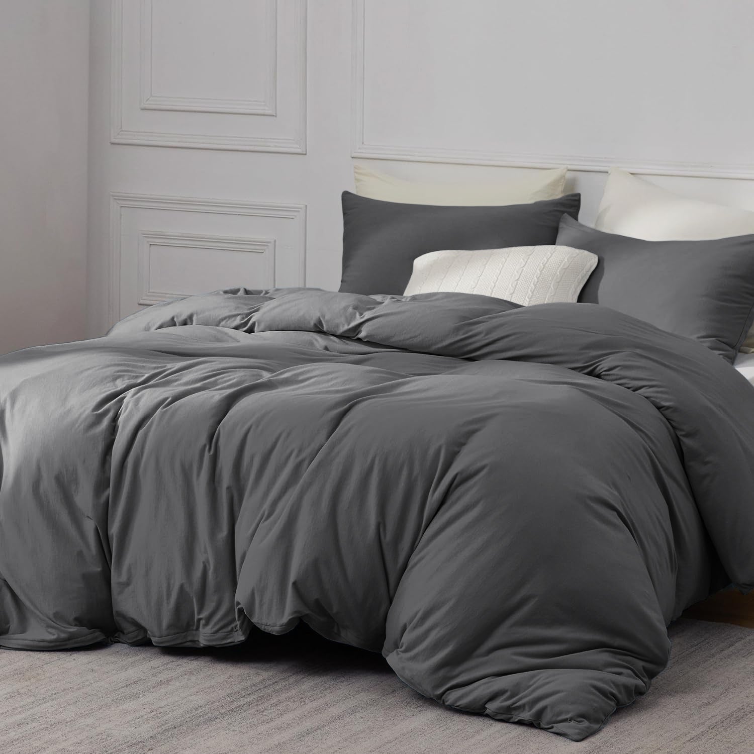 Grey Duvet Cover Bedding Set Plain Dyed