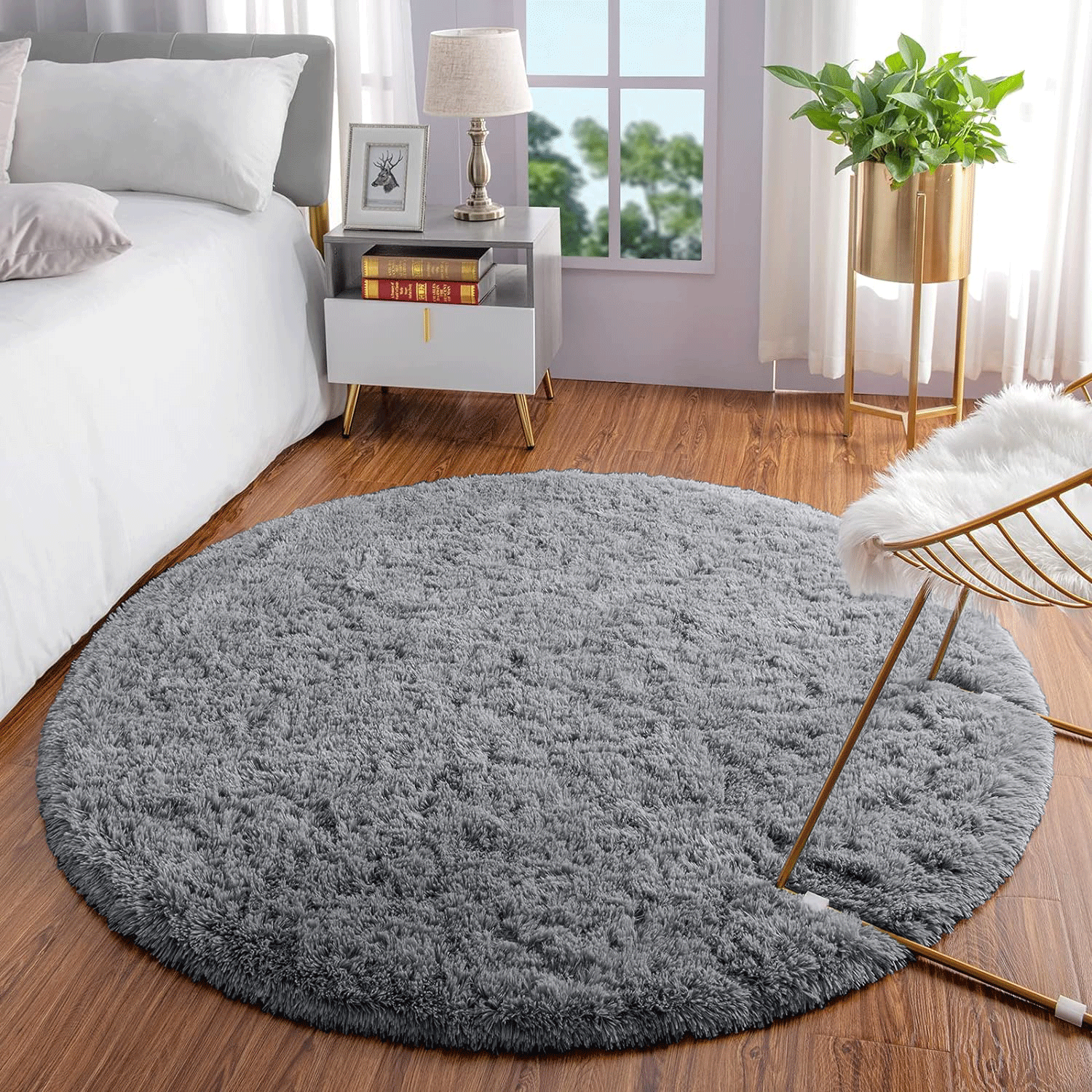 grey round rug