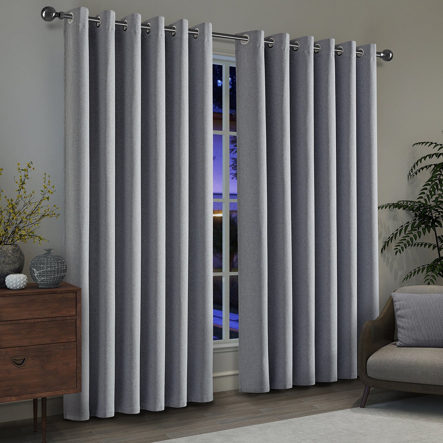 100% Blackout Linen Curtains  Luxury Thermal Eyelet Ready Made
