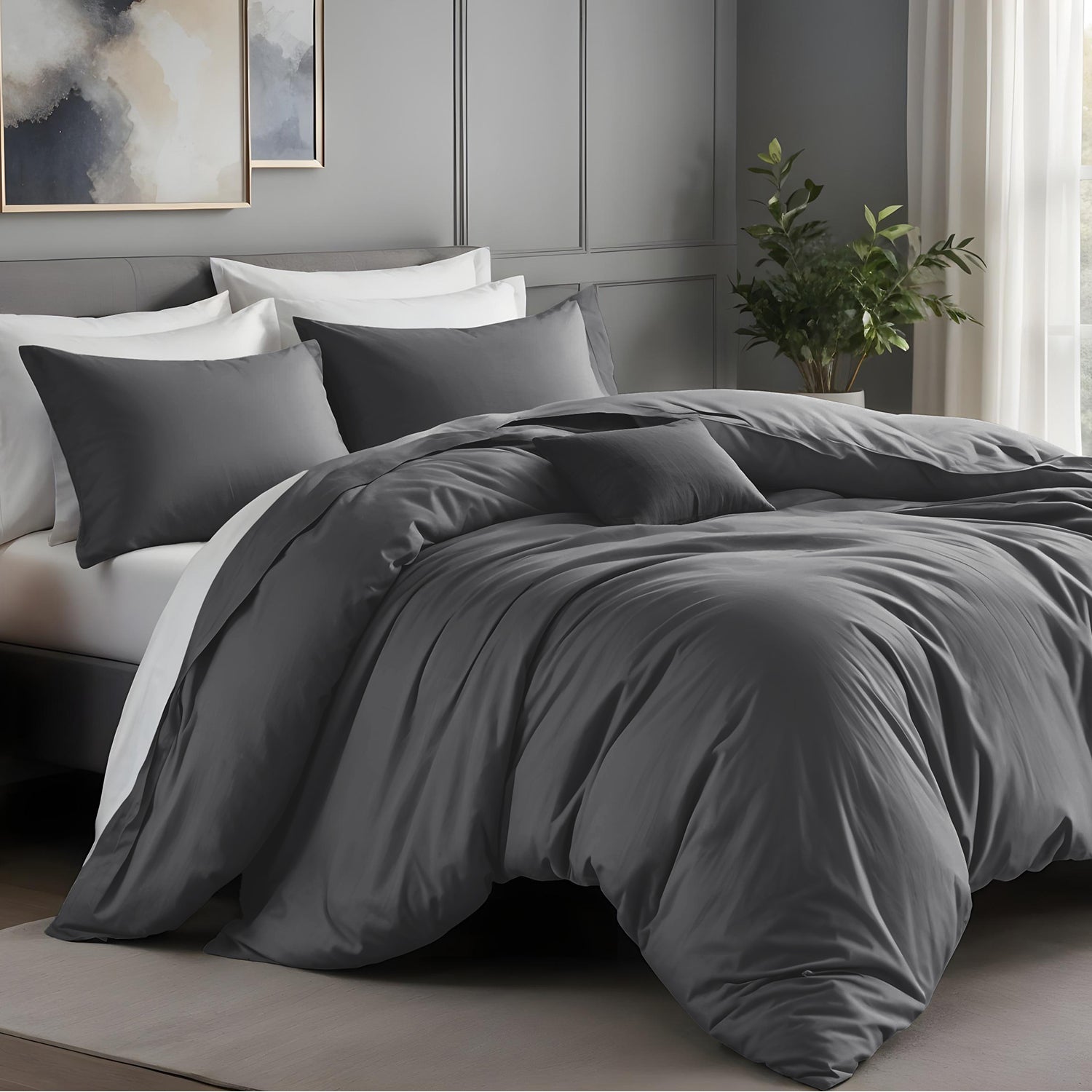 Grey Duvet Cover Bedding Set Plain Dyed