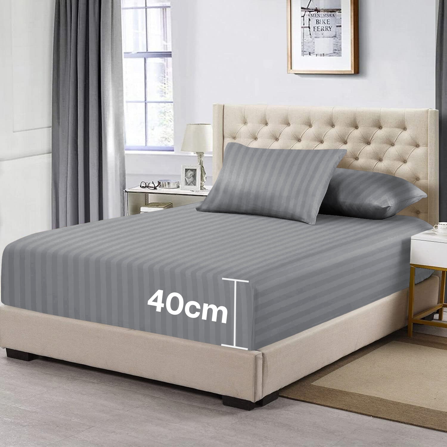 Stripe Extra Deep Mattress Fitted Sheets 40CM