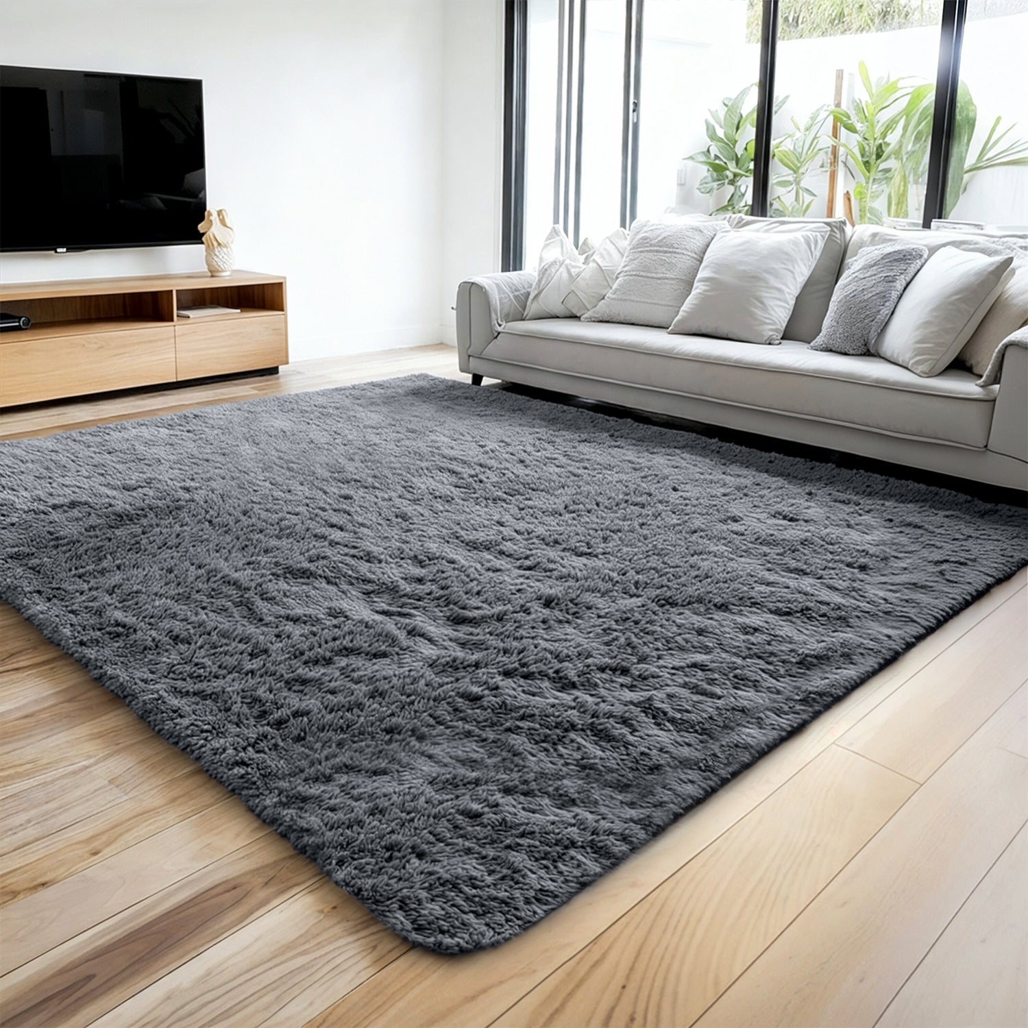 Large Grey Rug Soft Deep Pile Bedroom Shaggy Rugs