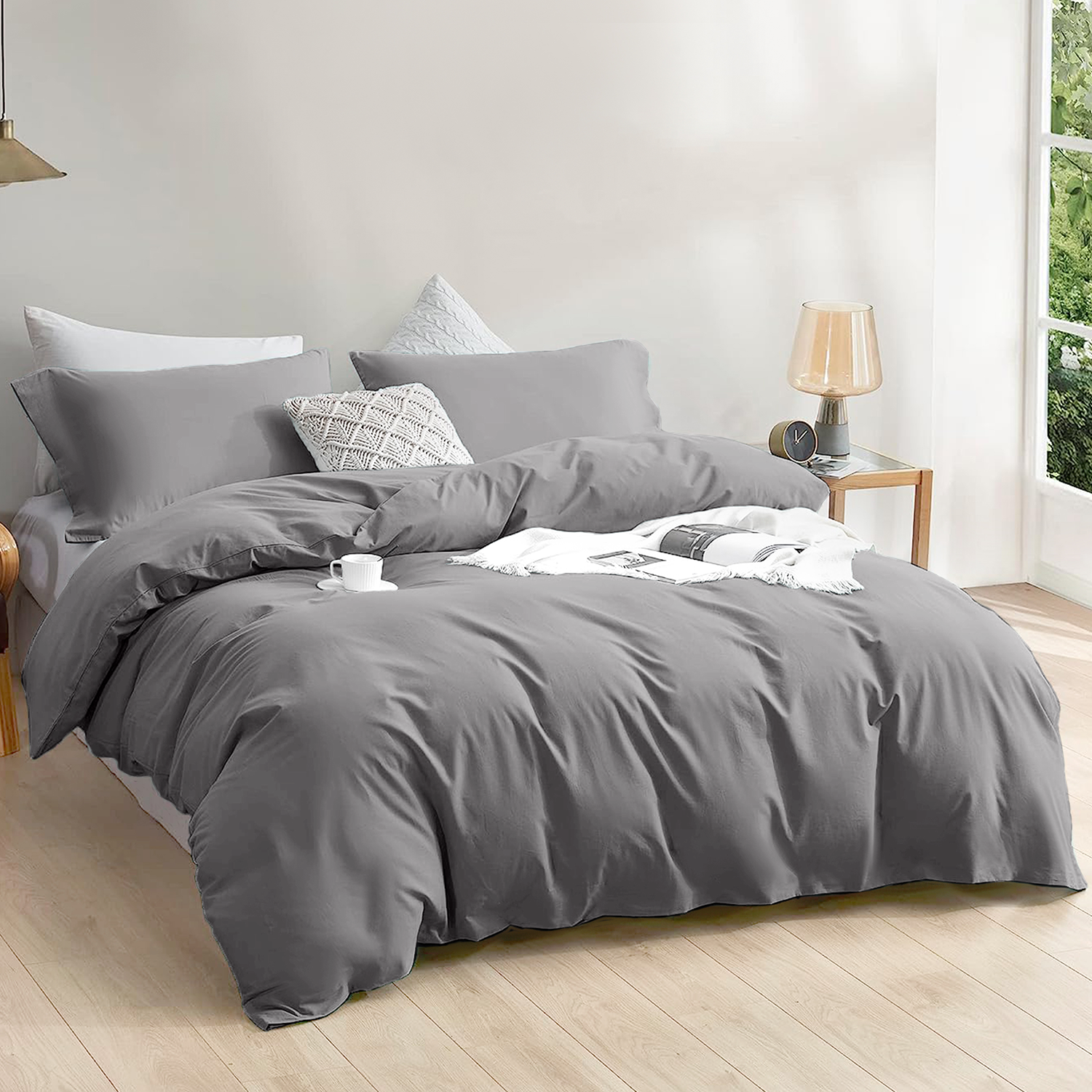 4 Piece Plain Bedding Set grey