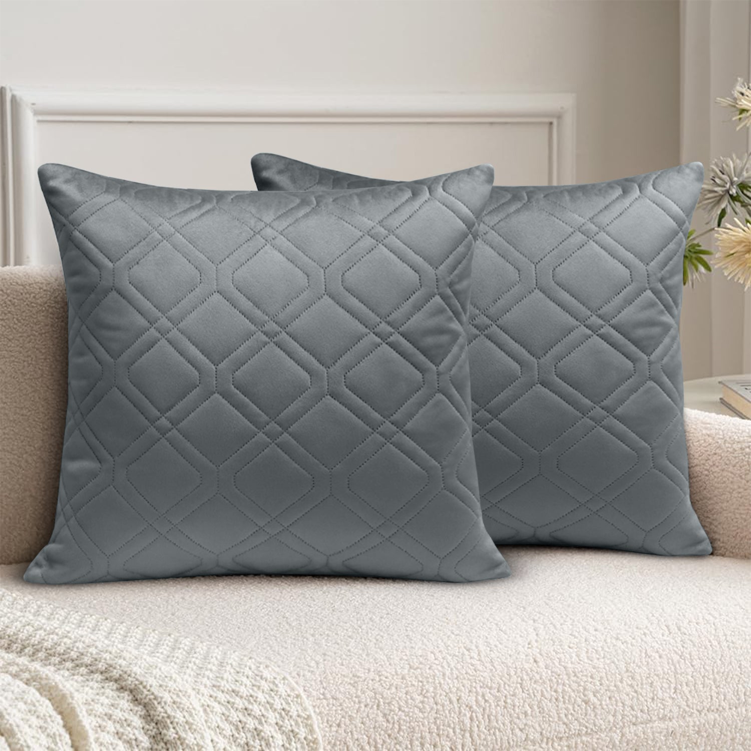 Pack Of 2 Embossed Velvet Cushion Cover Diamond Pattern