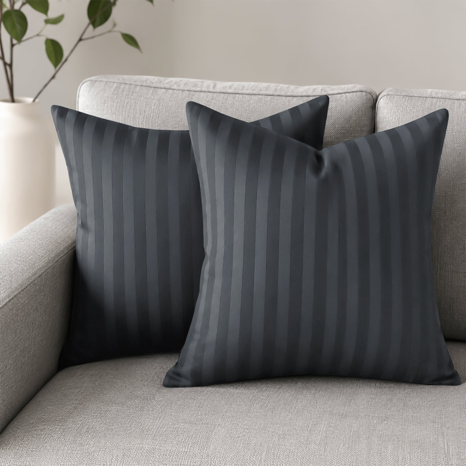 Pair of Soft Microfibre Stripe Cushion Covers for Bed & Living Room Decor