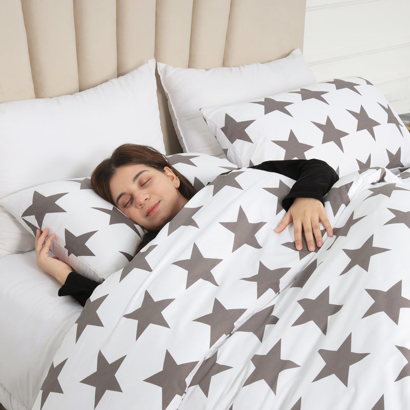 Grey Star Reversible Duvet Cover Bedding Set