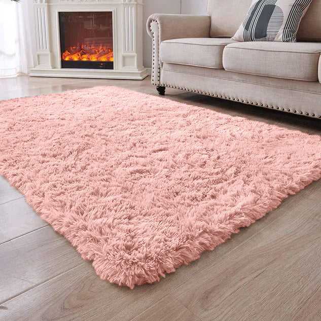 pink fluffy rug