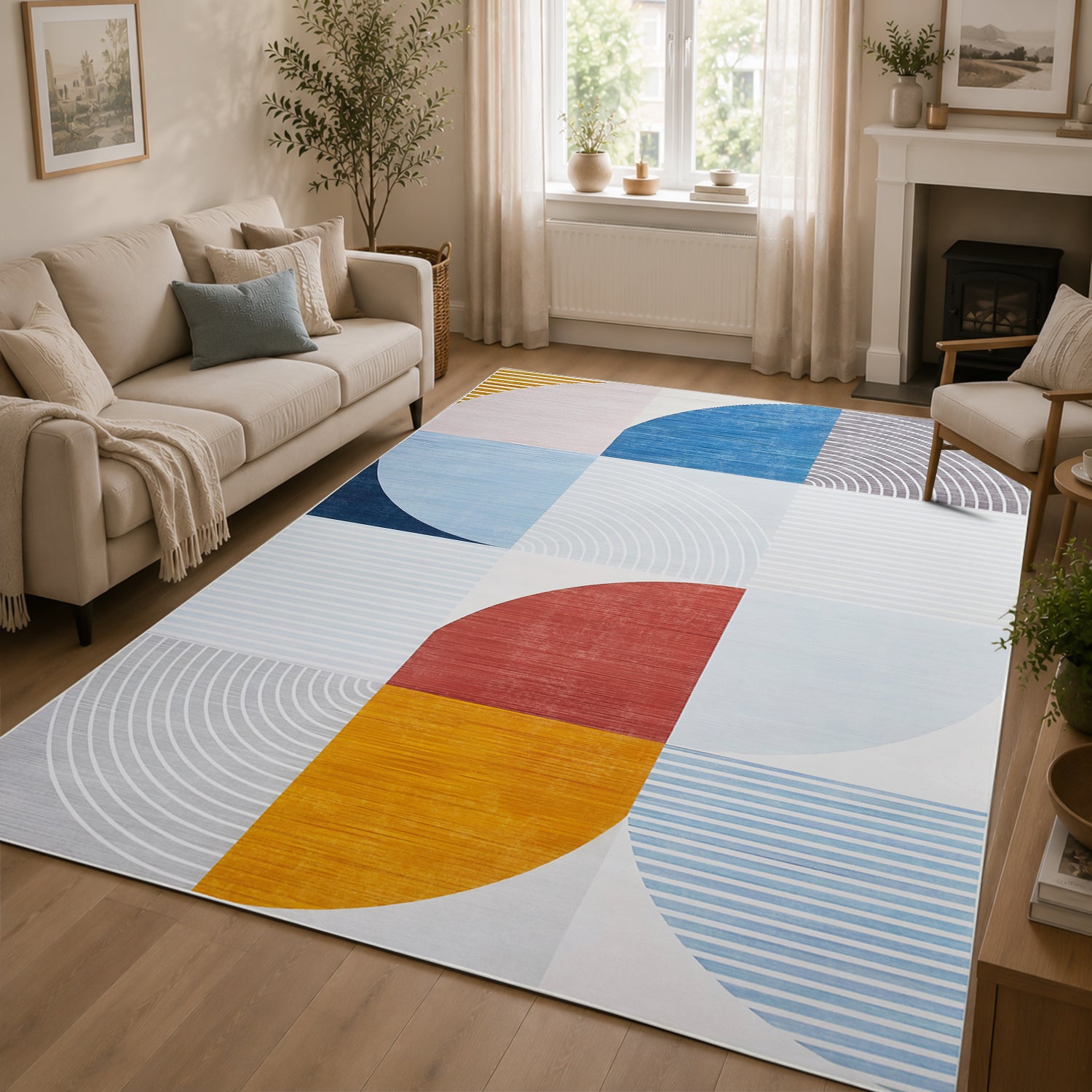 Large neutral rug for living room
