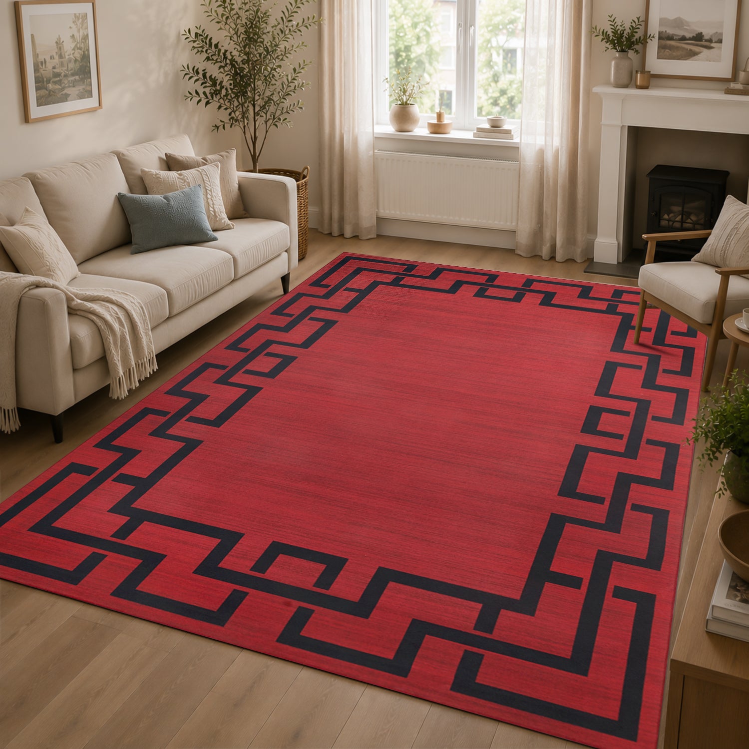 Modern Style Red Rug for Living Room