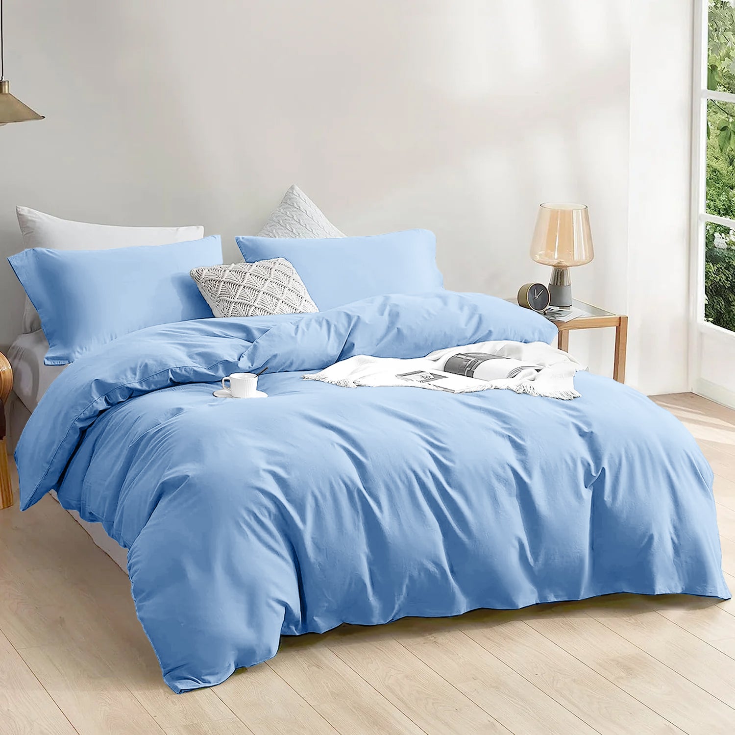 4 Piece Plain Bedding Set Duvet Cover, Pillowcases & Fitted Sheet