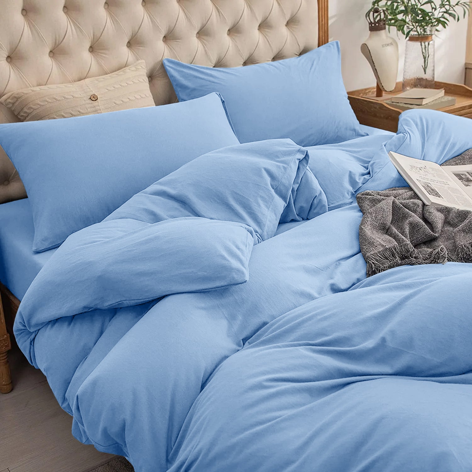 4 Piece Plain Bedding Set Duvet Cover, Pillowcases & Fitted Sheet