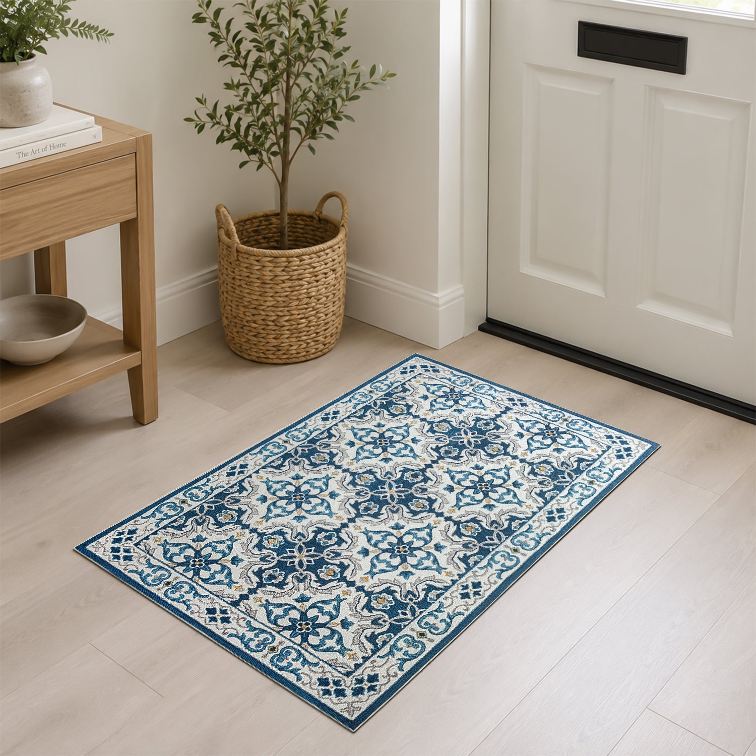 Modern Non-Slip Blue Rug for Living Room & Bedroom