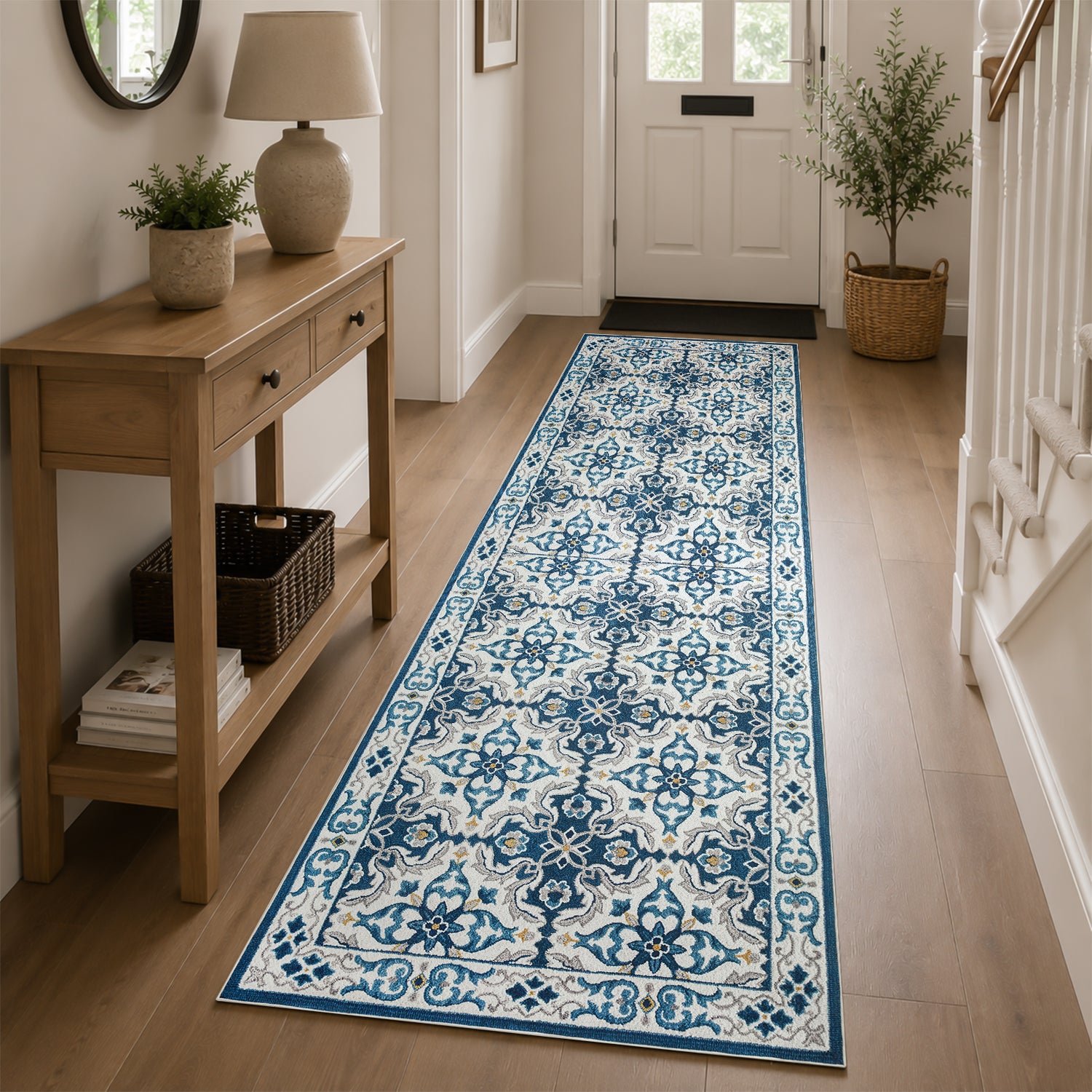 Modern Non-Slip Blue Rug for Living Room & Bedroom