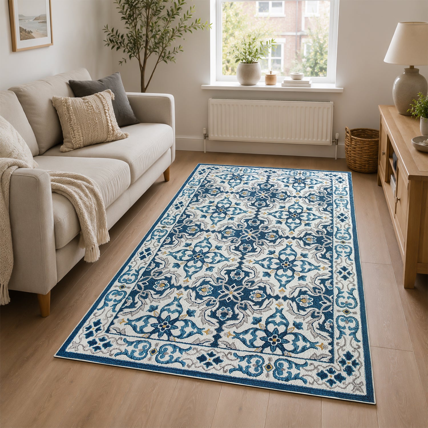 Modern Non-Slip Blue Rug for Living Room & Bedroom