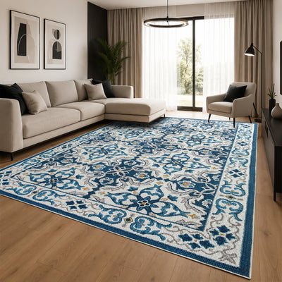 Modern Non-Slip Blue Rug for Living Room & Bedroom