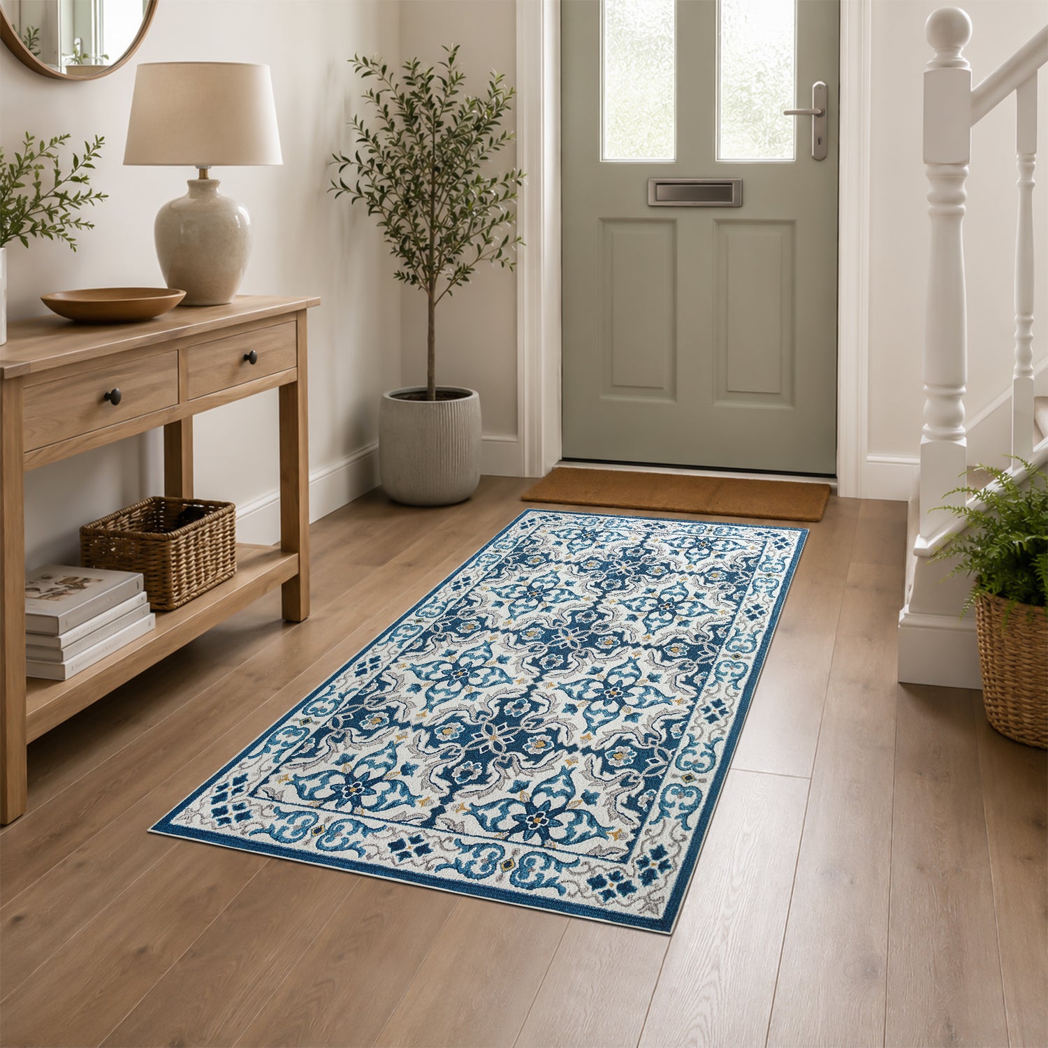 Modern Non-Slip Blue Rug for Living Room & Bedroom